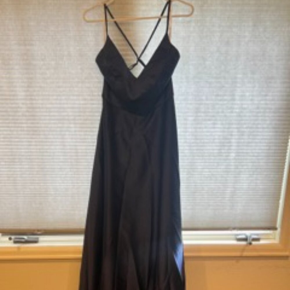 Navy blue davids bridal satin bridesmaid gown